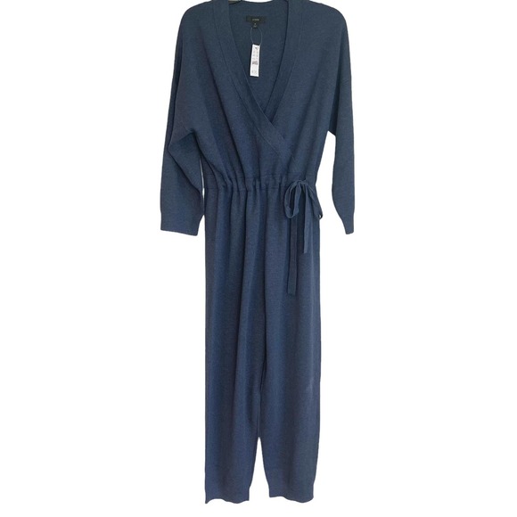 New J. Crew Heather Night Sky Merino Wool Neck Tie Waist Sweater-Jumpsuit M - Picture 5 of 12